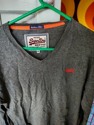 superdry wool v neck jumper mens xxl grey - Image 1 of 4