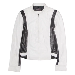AGNES B SPECIAL Womens Motorcycle Jacket White Faux Leather Colourblock M - Picture 1 of 6