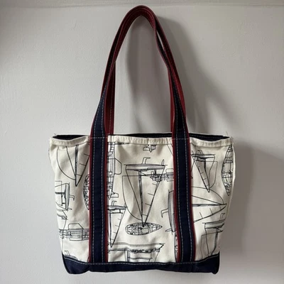 Años 90 L.L. Bolso de Hombro Bean Boat and Tote Raro Náutico Estampado de Velero Cremallera Superior Foto 1 de 4