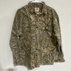 Mossy Oak Vintage Shadow Grass Chamois Shirt Mens LARGE Button Up WM006 - Picture 1 of 11