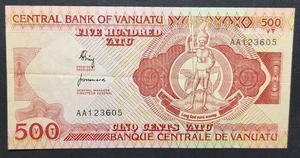 Rare 1982 Vanuatu 500 Vatu Note AA123605 1st Signature Pick-2 - Picture 1 of 2