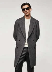 NWT Mango Men’s Recycled Wool Herringbone Coat Size Large - Picture 1 of 11