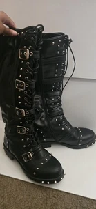AKIRA Pazzle Damen schwarz Nieten Kampf Motorrad Stiefel Größe 8 - Bild 1 von 6