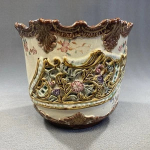 Empire England Majolika Gitter Ware Cachepot Jardiniere Pflanzgefäß 7" H x 8" B - Bild 1 von 12