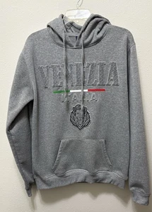 Venezia Italia Gray Embossed Hoodie Sweatshirt with Spellout & Lion, Size XL - Picture 1 of 10