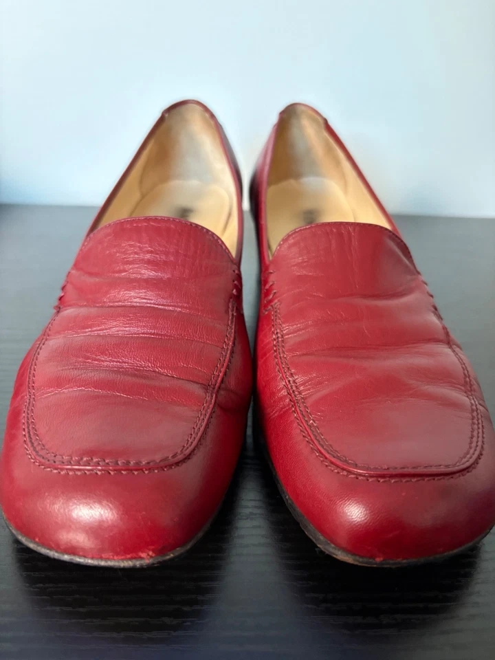 Zapatos para mujer Amalfi by Rangoni mocasín de cuero rojo tacón de 1,75" talla 9 AA Foto 1 de 4