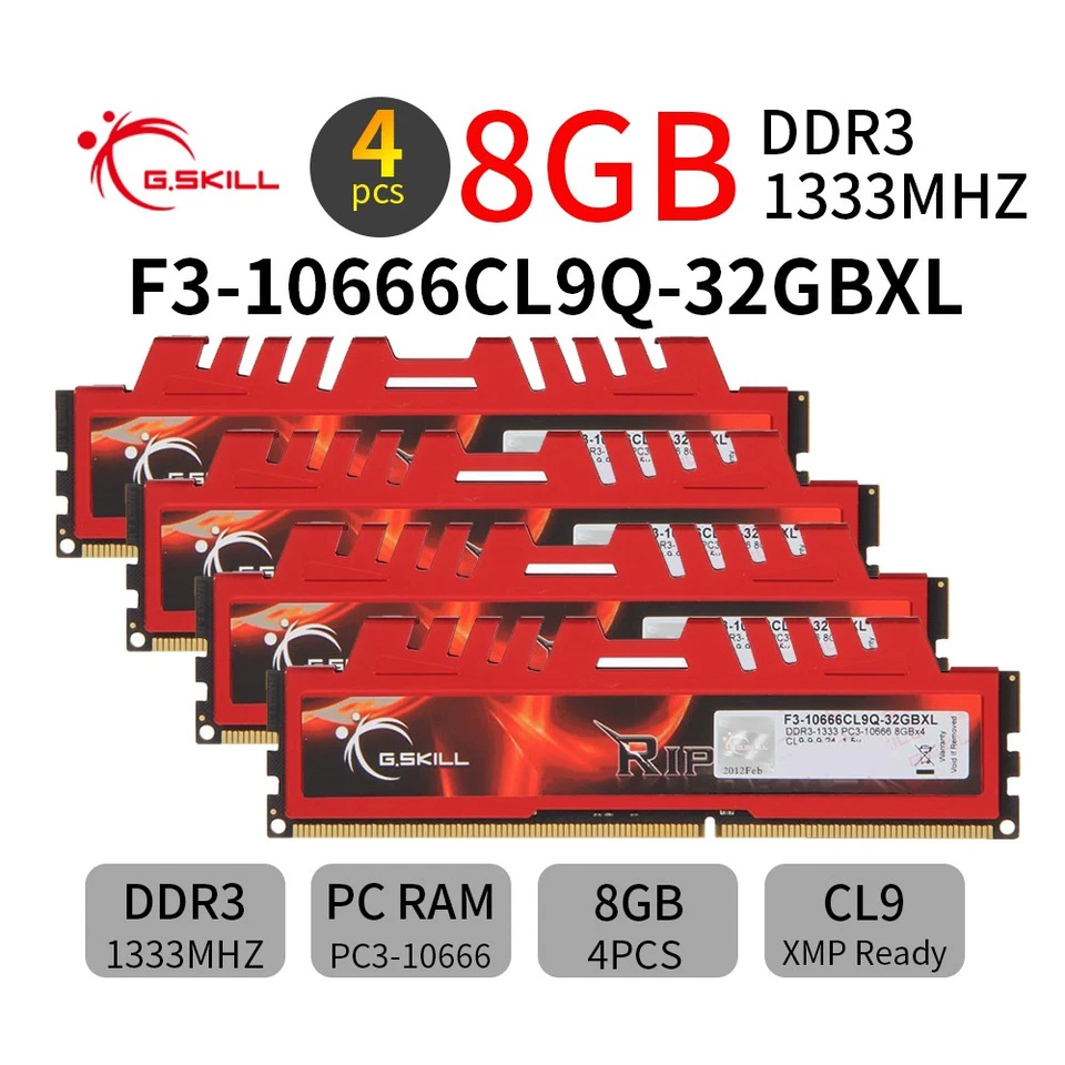 G.SKILL Ripjaws X 32GB 4x 8GB 240Pin RAM DDR3 1333 PC3-10666U Desktop Memory BT - Image 1 of 4