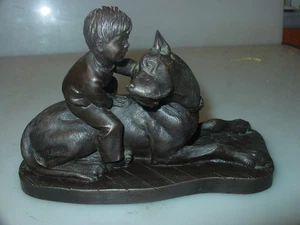 P. Parsons, Dog & Boy, Heredities-England, 5" x 7" x 3", Bronze-resin, Excellent - Picture 1 of 6