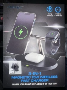 Cargador rápido inalámbrico PowerXCel 3 en 1 magnético 15 W nuevo en caja sellada - Imagen 1 de 2