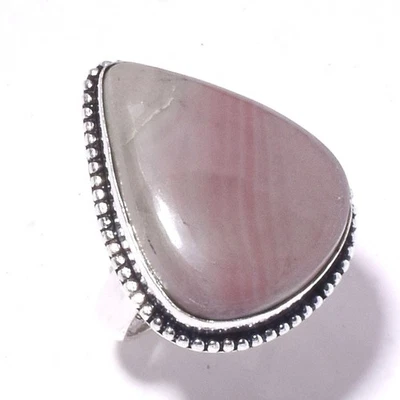 Anillo de joyería de aniversario étnico hecho a mano con piedras preciosas de jaspe de madera 7,75" M540 Foto 1 de 2