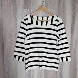 Talbots Womens Large 3/4 Sleeve Blouse Stripe Boat Neck Cotton Button Accent - Picture 1 of 7