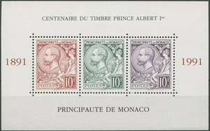 MONACO 1991 Centenario dei Francobolli (Albert I) BF MNH** - Picture 1 of 1
