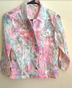 Ruby Rd Jacket 6P Women Pastel Colorful Print Button Up Lightweight Summer - Picture 1 of 7