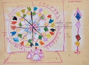 Janine JANET - Originale Malerei - Gouache - Bunte Rosette Für Die Taschentücher - Bild 1 von 1