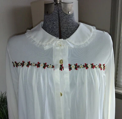 Bata larga de nailon vintage Saks Fifth Avenue años 60 flores bordadas talla 14 Foto 1 de 4