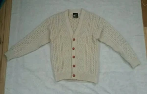 Homespun Fischer Zopfmuster Strickjacke Pullover Herren S M 40"Brustumfang 100% Wolle Beige - Bild 1 von 5