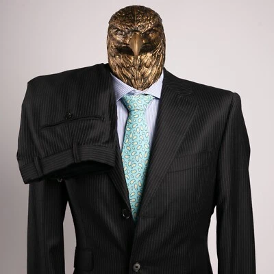 NWT $3150 PATRICK HELLMANN Wool Super 120'S Striped Suit Midnight 36US/46IT LONG - Image 1 of 4