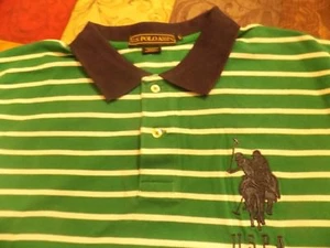 U S POLO ASSN.  GREEN & WHITE STRIPED SHIRT WITH LOGOS SIZE L - Picture 1 of 4