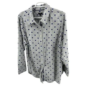 Talbots polka dot 2X plus size gray blue button up cotton casual business work - Picture 1 of 9
