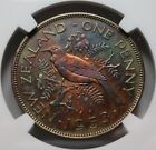 NEW ZEALAND 1 Penny 1953 NGC PROOF Det. UNC Rainbow Queen Elizabeth II Tui Bird 