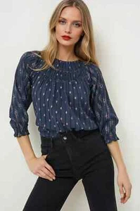 Brand New Woman's Fat Face Navy Tamer Ikat Pleated Cotton Blouse Top £50 6-18 - Picture 1 of 4