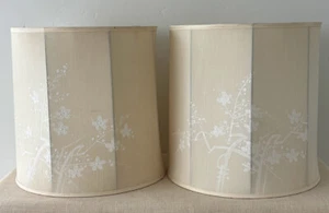 Vintage 50’s Japan Silk Drum Painted Lampshades Blanc de Chine Cherry Blossom Pr - Picture 1 of 11