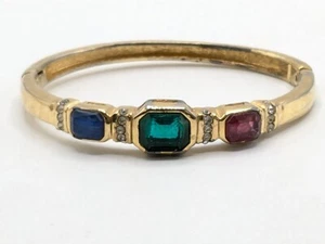 Vintage Grosse Gold Tone Latch Bracelet with Faux Ruby Sapphire Emerald READ - Picture 1 of 15