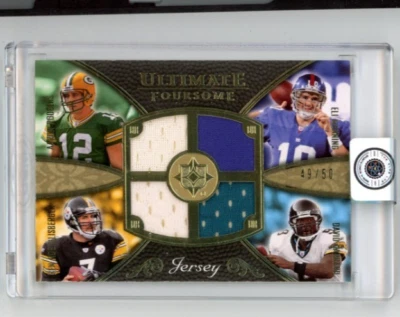 2008 Ultimate Rodgers Ben Roethlisberger Eli Manning Garrard Quad GU Jersey /50 - Image 1 of 2