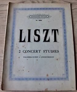 LISZT 2 CONCERT STUDIES WALDESRAUSCHEN GNOMENREIGEN PIANO SHEET MUSIC BOOK 1932 - Picture 1 of 4