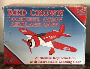 Vintage 1994 Red Crown Gasoline Lockheed Orion Airplane Coin Bank 1 of 5000 NEW - Picture 1 of 3