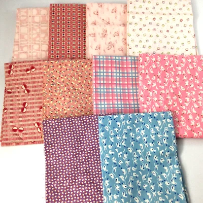 10 Fat Quarter Fabric Pink Blue Plaid Ducks Quilting Sewing 18 x 22 Each - Image 1 of 4