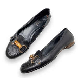 Gucci Classic Vintage Bamboo Horse Bit Black Leather Loafer Flats Women’s Size 7 - Picture 1 of 12