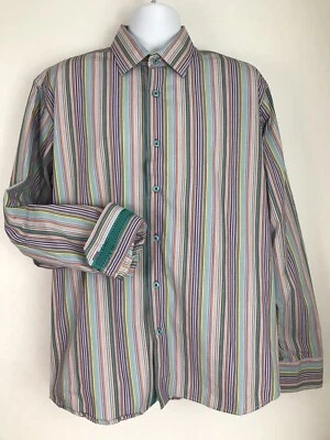 Camisa con botones Luchiano Visconti a rayas manga larga algodón verde azulado talla XL Foto 1 de 4