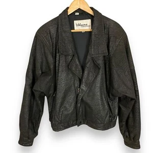 Vintage 1980s Wilsons Leather Moto Jacket Men Black Size 40 Textured Motorcycle - Picture 1 of 16