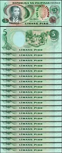 Philippines 5 Piso 1978, UNC, 20 Pcs LOT, Consecutive, P-160b, Black Serial, S-9 - Picture 1 of 5