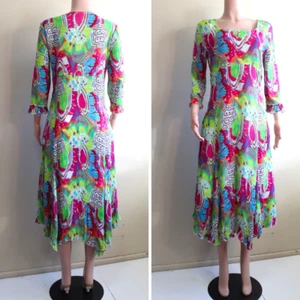M Rainbow Psychedelia UBU Midikleid Fit Flare 3/4 Arm High Waist Boho Hippie - Bild 1 von 9