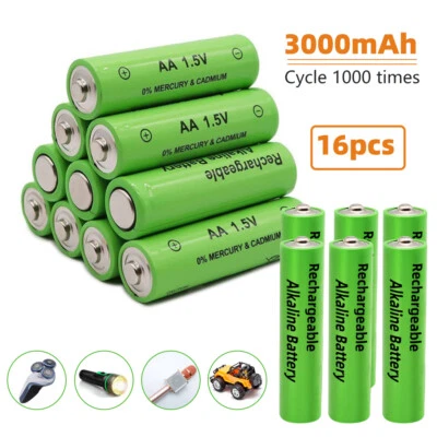 16x 1.5V Rechargeable Batteries AA &AAA Alkaline Battery 3000mAh Over 1000 Times - Image 1 of 4