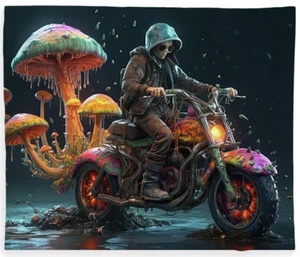 Soft Fleece Throw Blanket Design Print Apocalyptic Bloom The Rider’s Resilience - Picture 1 of 6