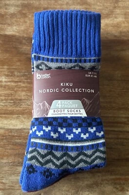Kiku Nordic Collection 4 Pack Boot Socks Cotton Multicolour Size 7-11 Uk