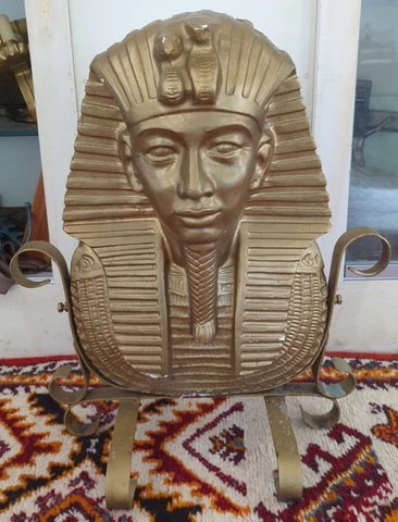 Unique Vintage Chalkware & Metal FIREPLACE COVER etc. Decor Nefertiti Egyptian Cover