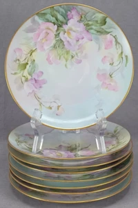 Set of 8 Thomas Hand Painted Signed Sherratts Pink Purple Floral & Gold Plates - Picture 1 of 8