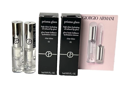 2x Giorgio Armani Prisma Glass High Shine Hydrating Lip Gloss # 01 Clear .03oz e - Image 1 of 4