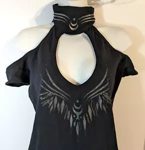 Lip Service XL Black Millennium Moon Fetish Top Sleeveless Halterneck Cotton VTG - Picture 1 of 16