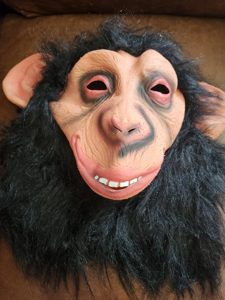 Adult Monkey Fancy Dress Latex Head Chimp Full Head Mask with Fur by Smiffys - Image 1 of 4