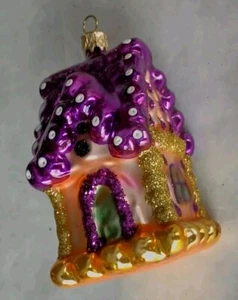Glass Ornament "Purple House" - Hand Painted in Poland - Radko Inspired - Picture 1 of 5