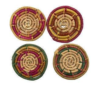 4 Vintage Woven Wicker Rattan Coaster Set - Picture 1 of 3