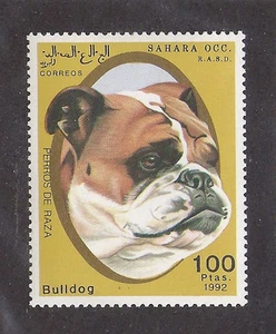 Sello postal retrato cabeza arte perro Bulldog inglés Sahara español 1992 MNH - Imagen 1 de 1