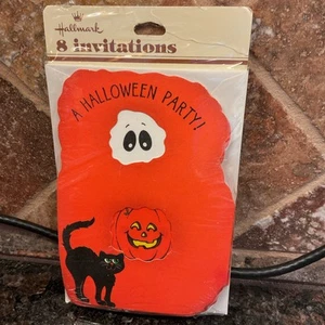 Paquete de 8 invitaciones de fiesta de Halloween troqueladas con sello vintage - Boo Cat Pumpkin EE. UU. - Imagen 1 de 4