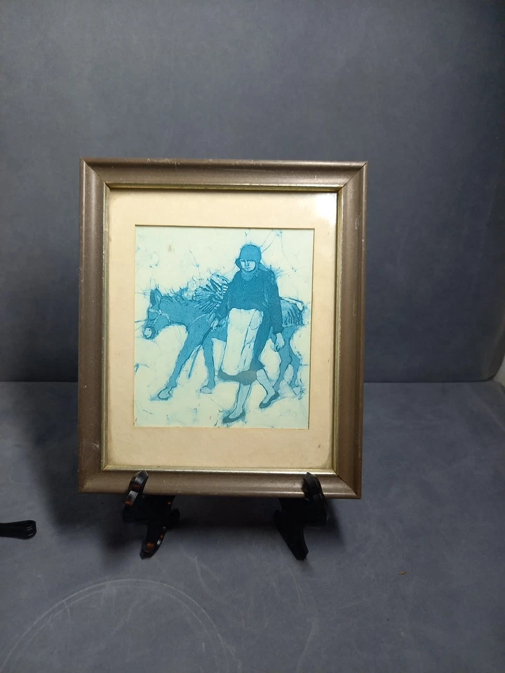 Vintage Art Peasant Women Crewe Batik 6.5in 4in Signed by Artist - Image 1 of 4