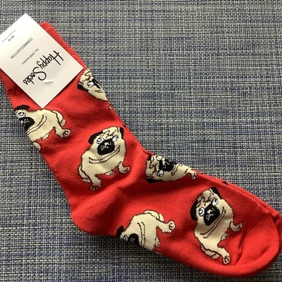 HAPPY SOCKS :) Red, Pugs, Fits Sock Size: Men’s 10-13, Women’s 9-11 *New* - Image 1 of 4